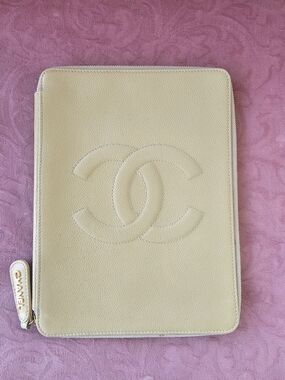 Chanel Cream Leather Tablet Sleeve with Zip